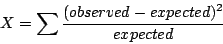 \begin{displaymath}X = \sum\frac{(observed - expected)^{2}}{expected}\end{displaymath}