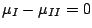 $\mu_{I} - \mu_{II} = 0$