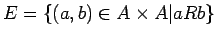 $E=\{ (a,b)\in A\times A\vert aRb\}$